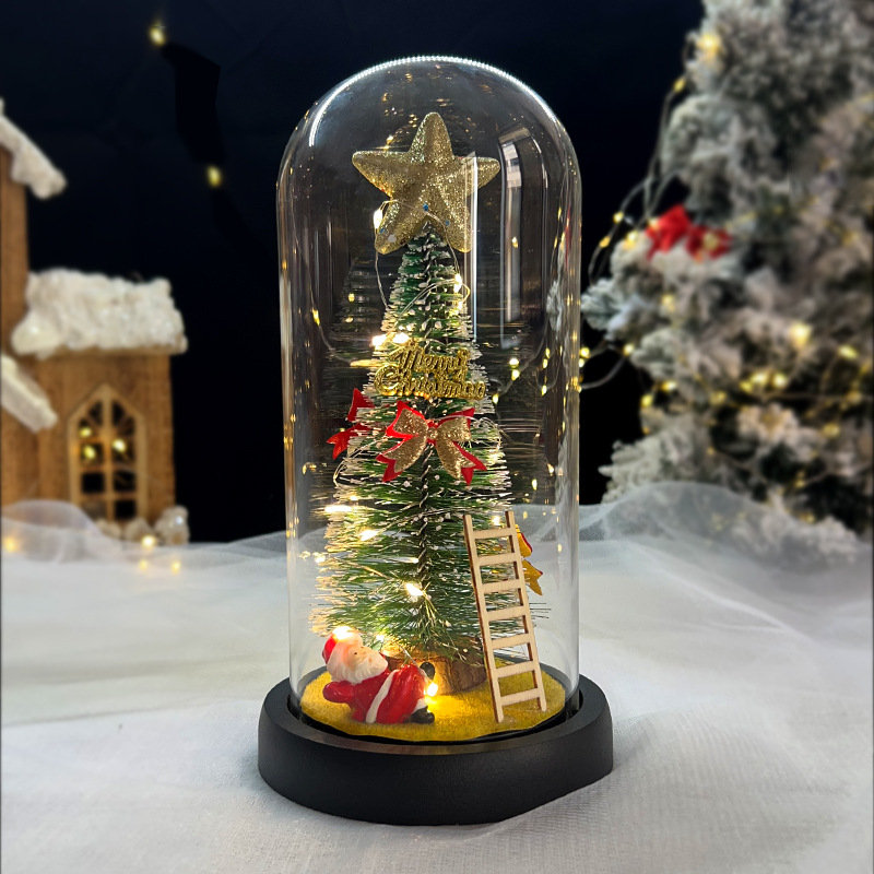 卓上クリスマスツリー ミニ クリスマス 飾り ガラスドーム 電池式