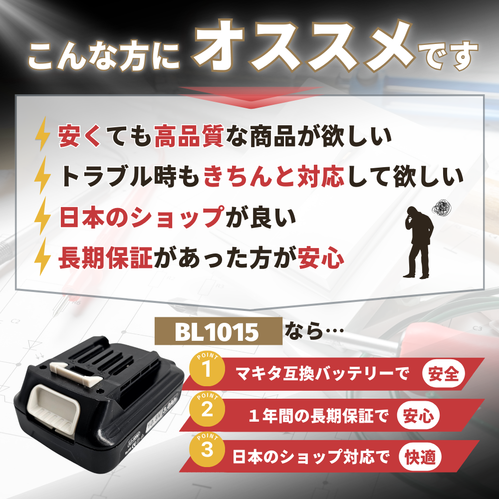マキタ 10.8V バッテリー BL1015 3.0Ah 1個 残量表示 PSE認証 1年保証 互換 (BL1015/1個) 関連画像3