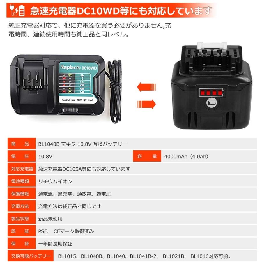 2個セット マキタ 10.8V バッテリー 互換 6000mAh 電動工具用