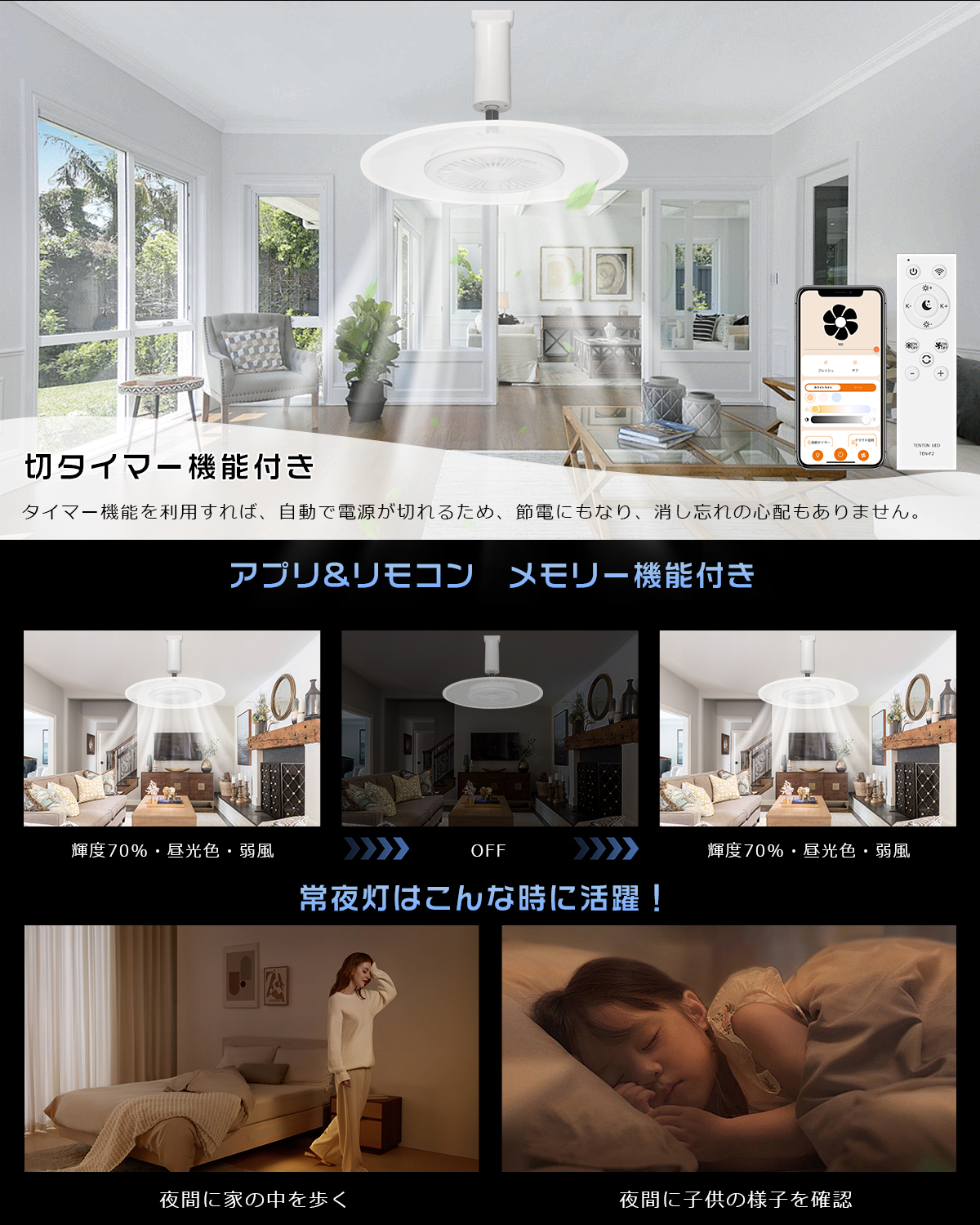 LEDシーリングファンライト 導光板付き 小型 LED リモコン付 ファン