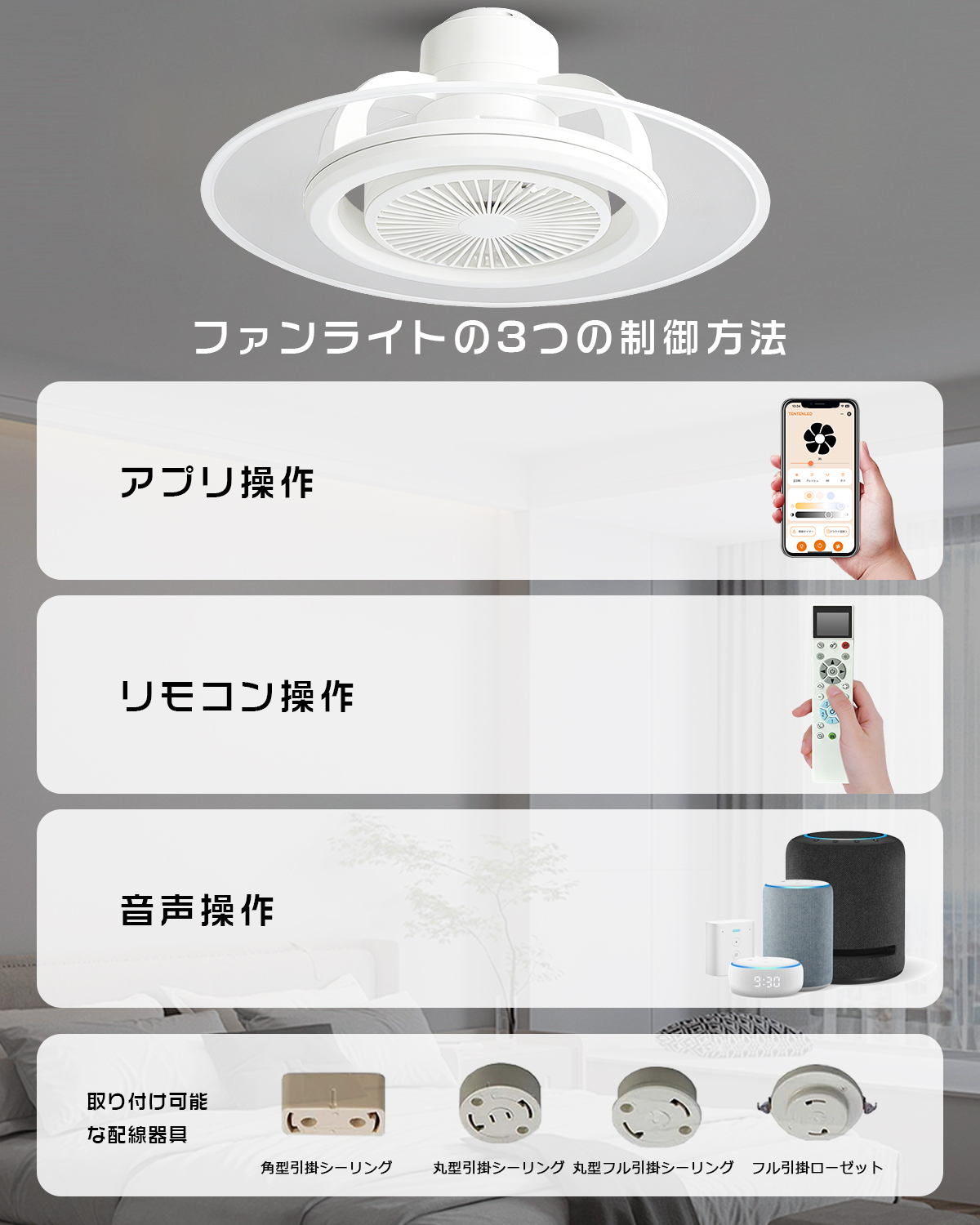ファン付きLEDシーリングライト 導光板 20W 6畳 8畳 首振り シーリング