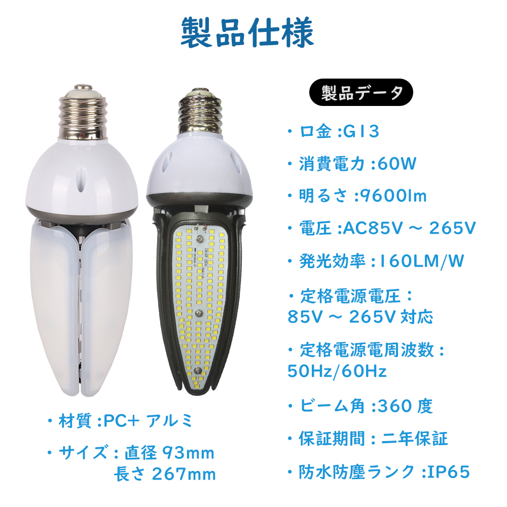 LED街路灯 LED 水銀ランプ 60W 相当 E39 防水 密閉型器具対応 LED 