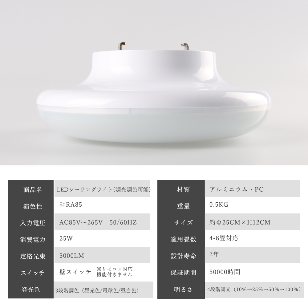 LED シーリングライト 25W 5000lm 6畳 8畳 調光調温 工事不要 LED照明