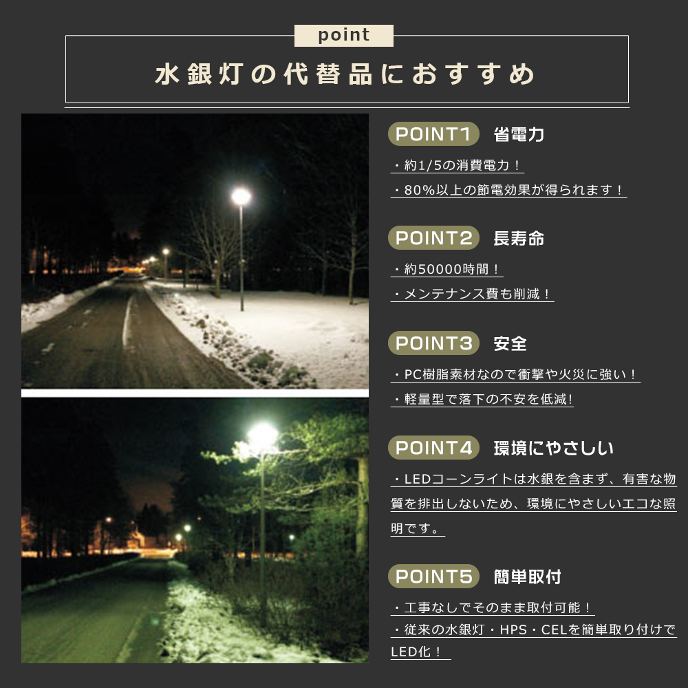 LED水銀灯 300W水銀灯相当 E26 E39 消費電力38W 超高輝度7600lm IP64