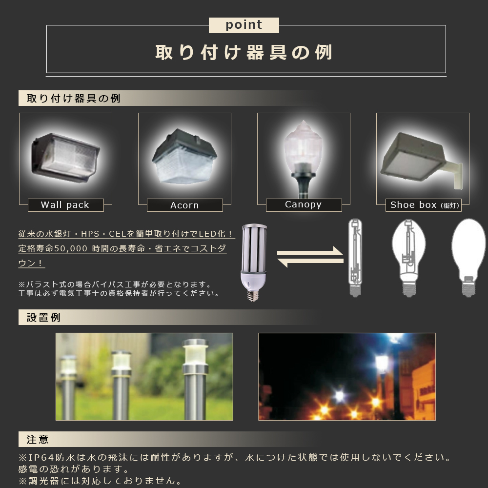 LED水銀灯 300W水銀灯相当 E26 E39 消費電力38W 超高輝度7600lm IP64
