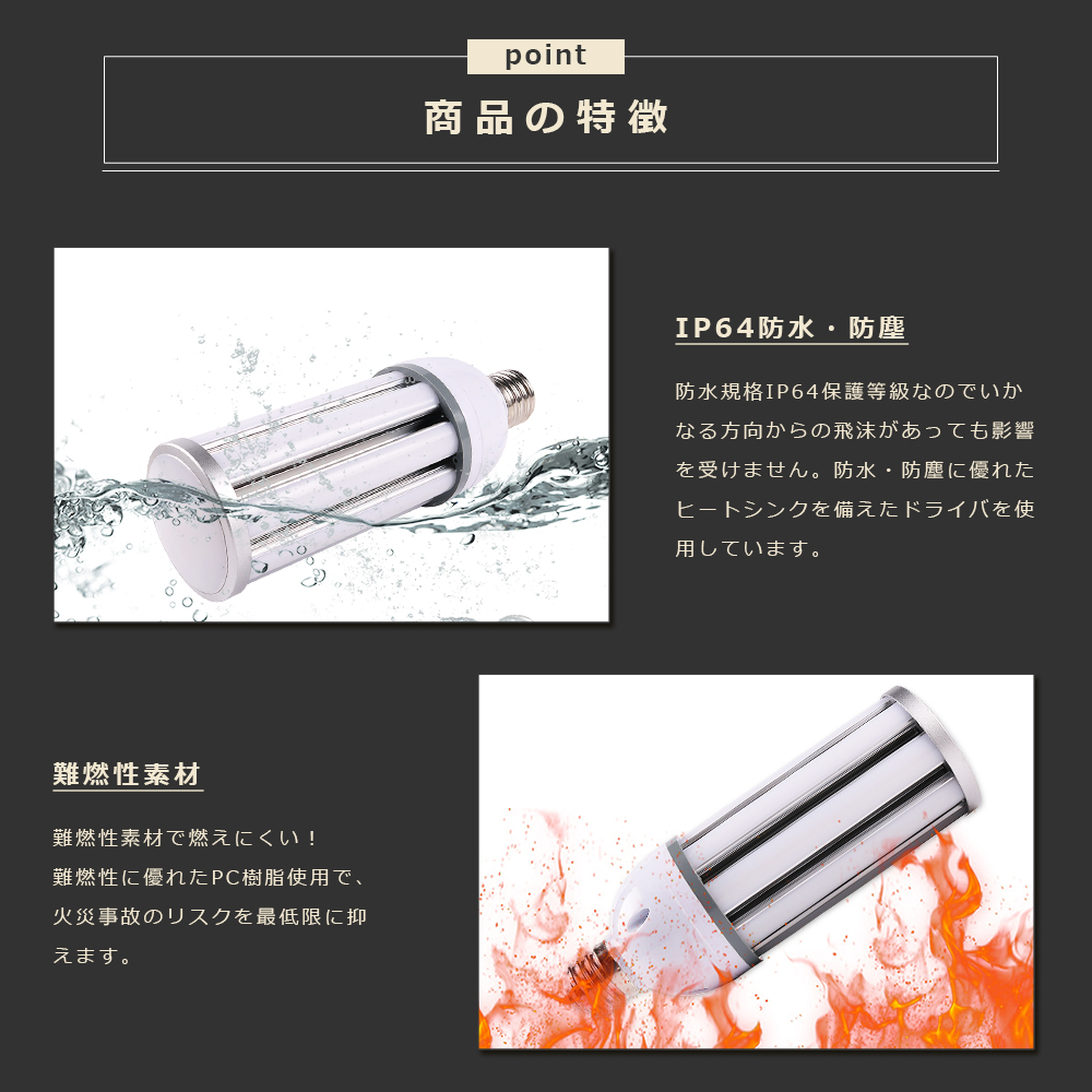 LED水銀灯 300W水銀灯相当 E26 E39 消費電力38W 超高輝度7600lm IP64