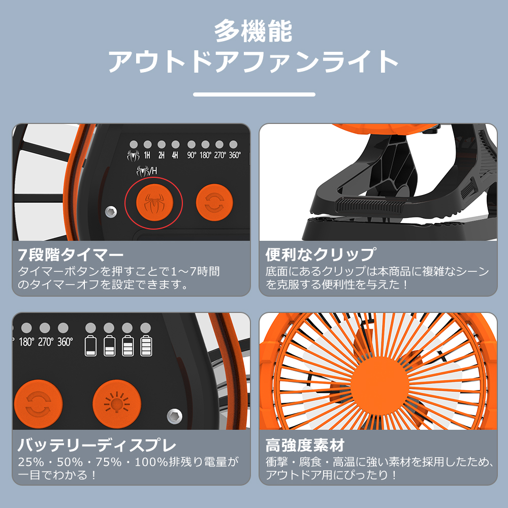 車中泊用扇風機 サーキュレーター コンパクト強力送風 車中泊用扇風機】携帯扇風機 DCモーター 卓上 小型 節電 4+3段階調光調