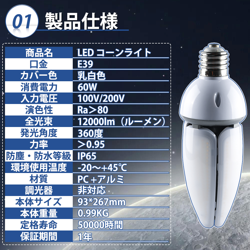 高輝度LEDライト12個セット LEDコーンライト E39口金対応 60W 超高輝度12000LM IP65防水防塵 LED