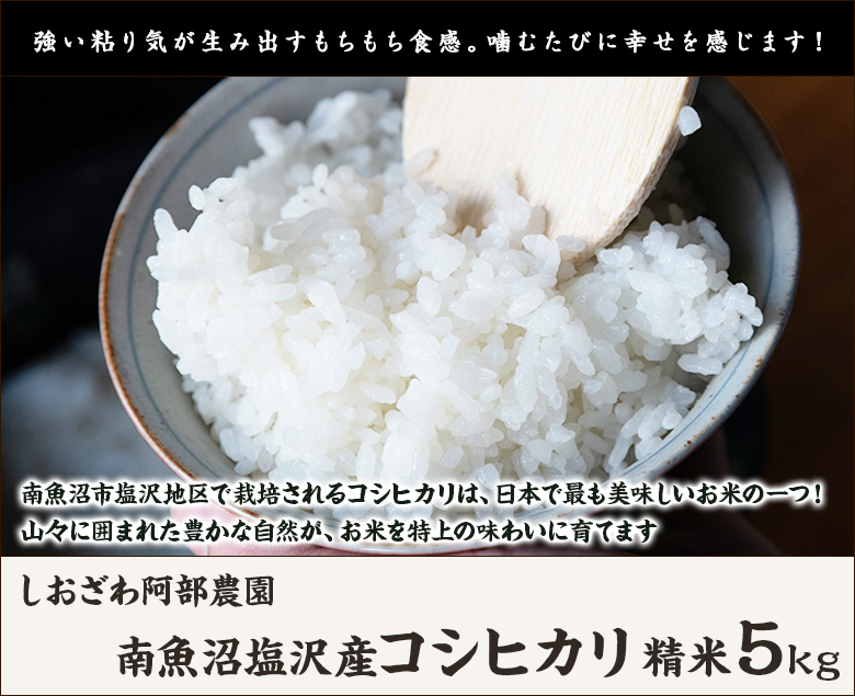 令和4年度米 南魚沼 塩沢産コシヒカリ 精米5kg しおざわ阿部農園/南魚沼産/ギフト・贈り物・内祝いにも！のし（熨斗）無料/送料無料  :0320-001-02:新潟直送計画 - 通販 - Yahoo!ショッピング