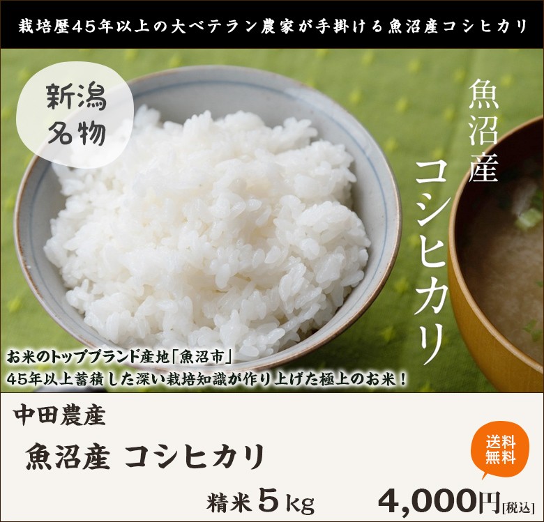 コシヒカリ 【令和7年度新米】魚沼産 精米5kg 中田農産/ギフトに
