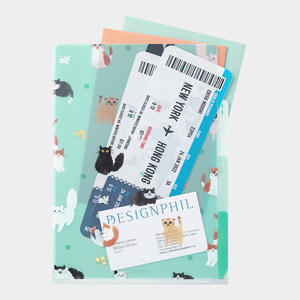 MIDORI（ミドリ） 3ポケットクリアホルダー ネコ柄 A5 文房具 文具