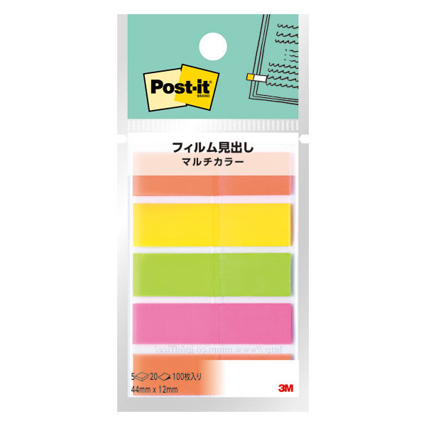 3M ポストイット フィルム見出し マルチカラー 44×12mm 20枚×5パッド