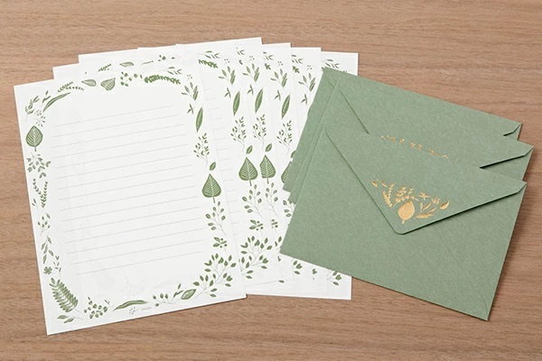 MIDORI（ミドリ） レターセット 箔押封筒 葉柄 文房具 文具 便箋 封筒