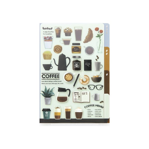 MIDORI（ミドリ） 3ポケットクリアホルダー コーヒー柄 A6サイズ