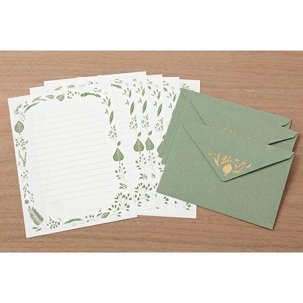 MIDORI（ミドリ） レターセット 箔押封筒 葉柄 文房具 文具 便箋 封筒