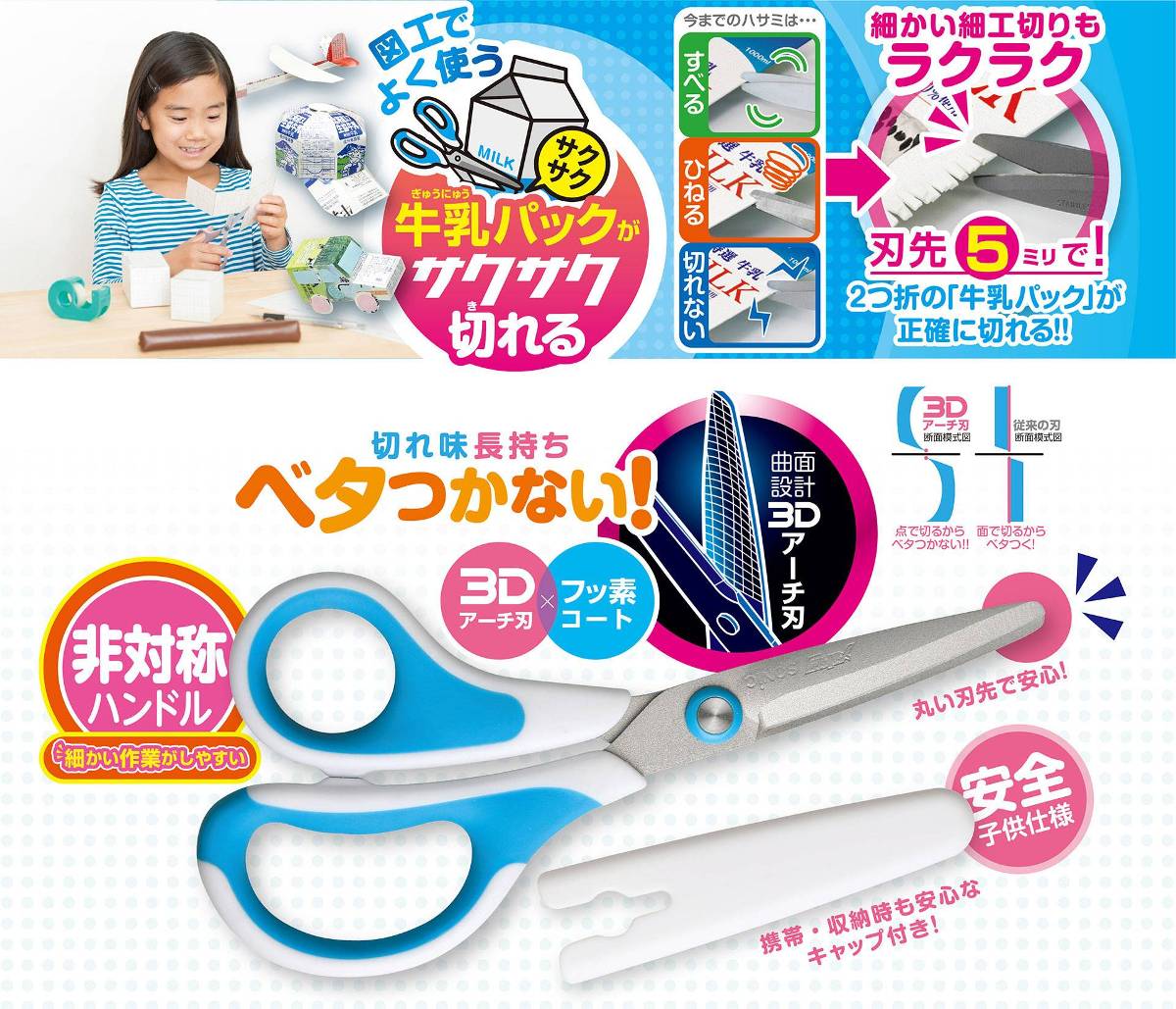 ソニック メガサク 3Dエアー 学童はさみ 左手用 文房具 文具