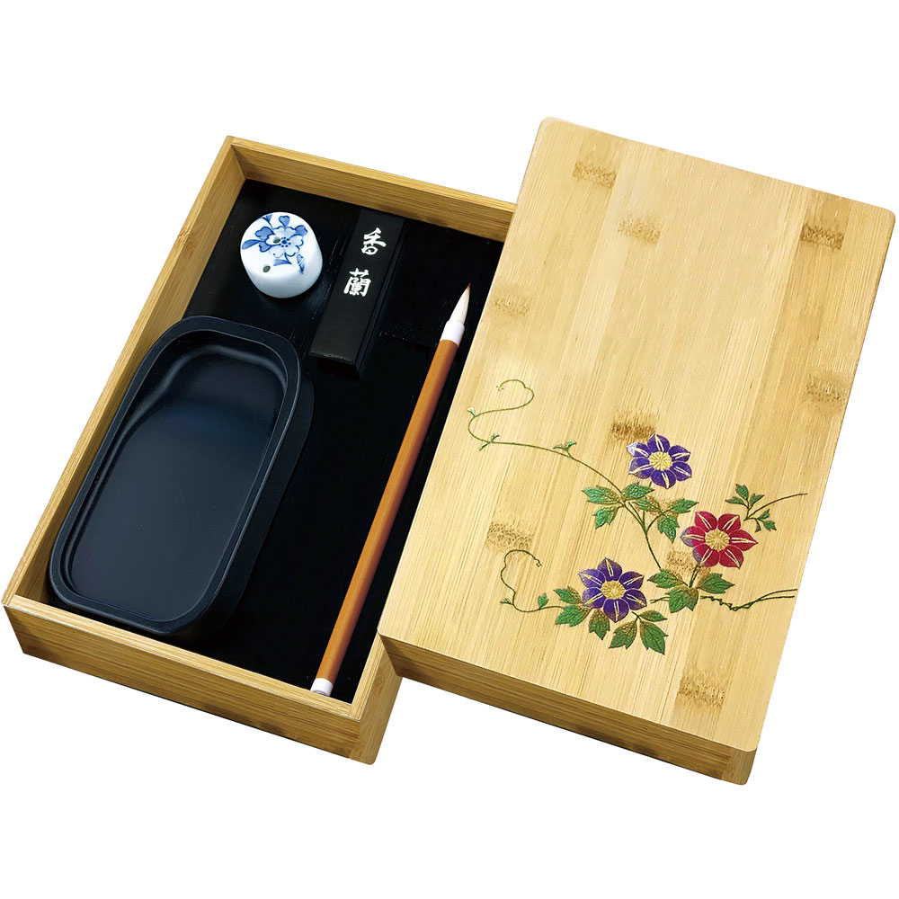 呉竹 硯箱セット 竹製 鉄仙蒔絵 [クリックポスト対象外商品