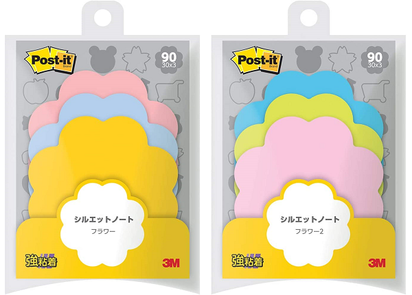 3M ポストイット 強粘着ふせん シルエットノート フラワー 30枚×3色