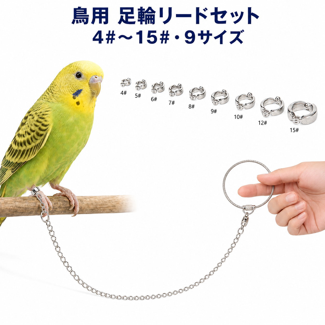 小鳥用 2way リングパーチ 4点 鳥用 足輪 リード インコ 足チェーン 迷子対策 トレーニングロープ 360