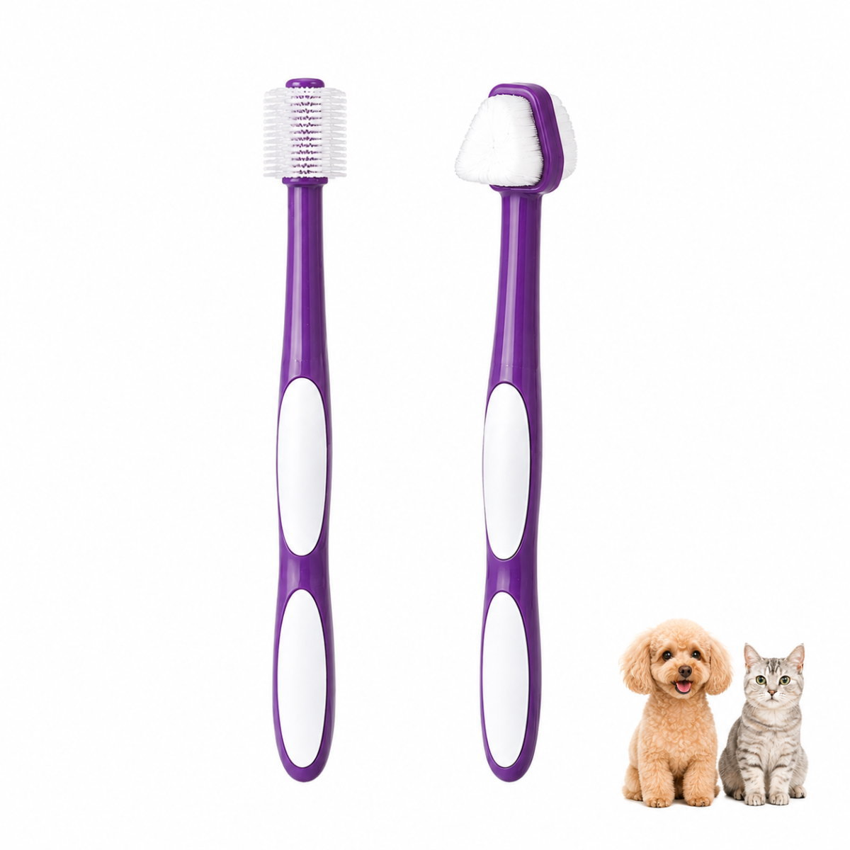 犬 歯ブラシ 360度 三角ヘッド 2本セット ペット 歯磨き 猫 小型犬