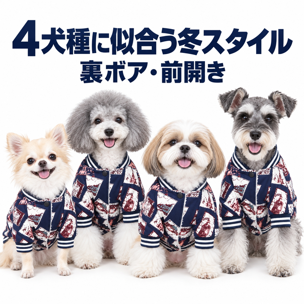 犬服 冬 裏ボア ジャケット 前開き スナップボタン 長袖 防寒 小型犬