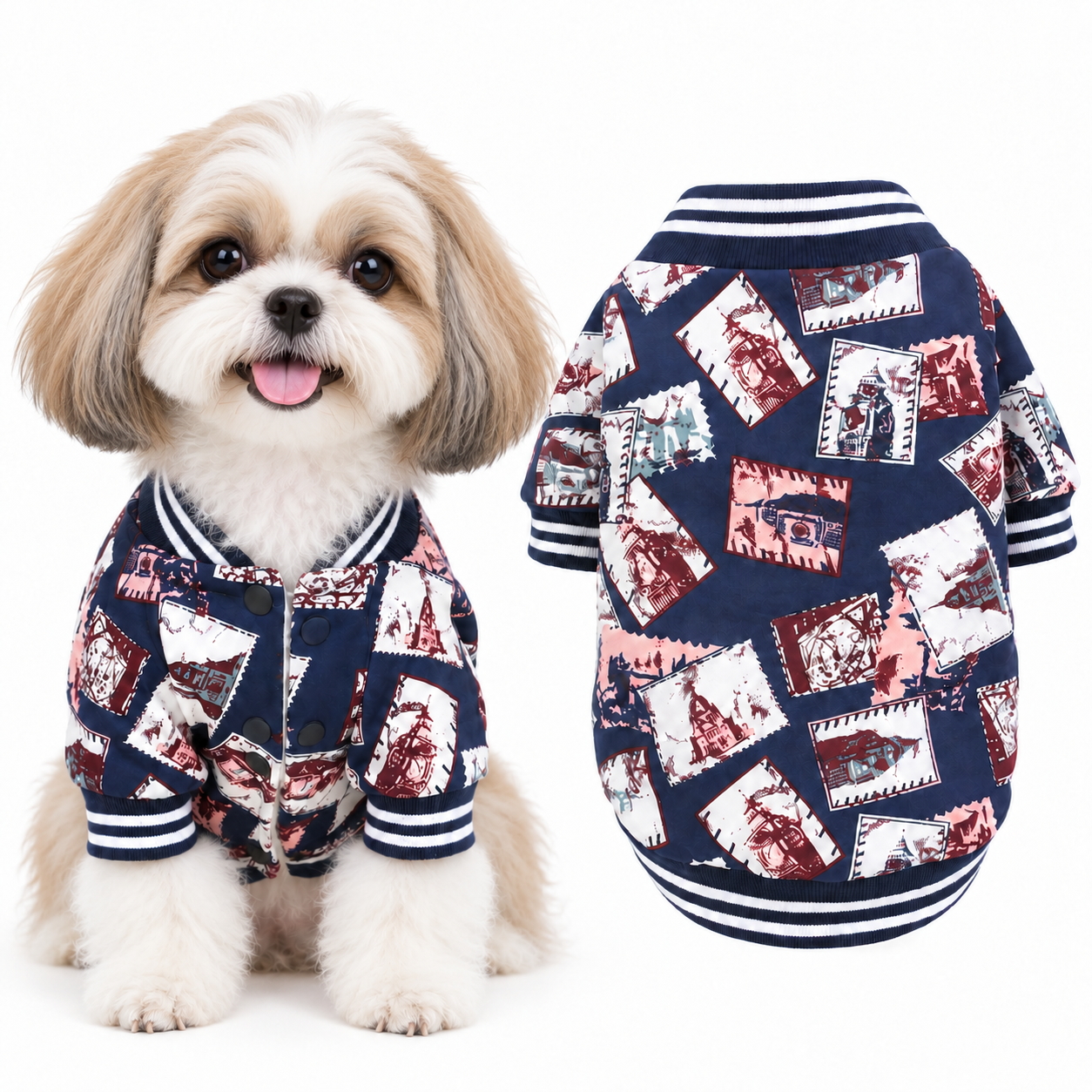 犬服 冬 裏ボア ジャケット 前開き スナップボタン 長袖 防寒 小型犬