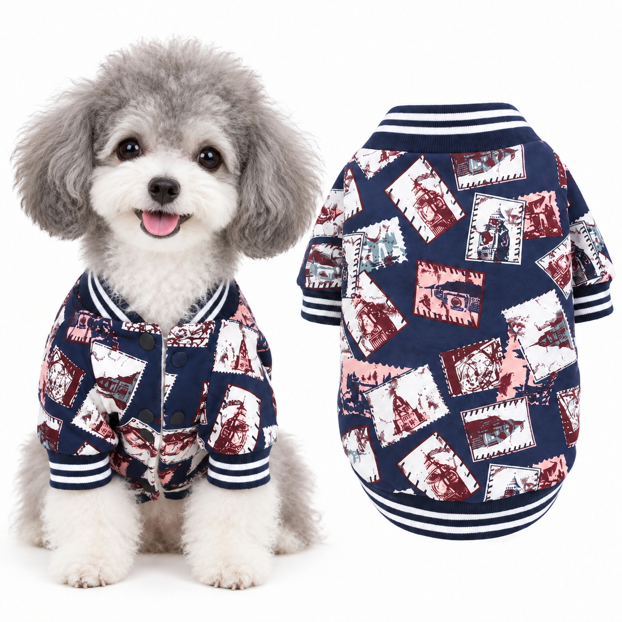 犬服 冬 裏ボア ジャケット 前開き スナップボタン 長袖 防寒 小型犬
