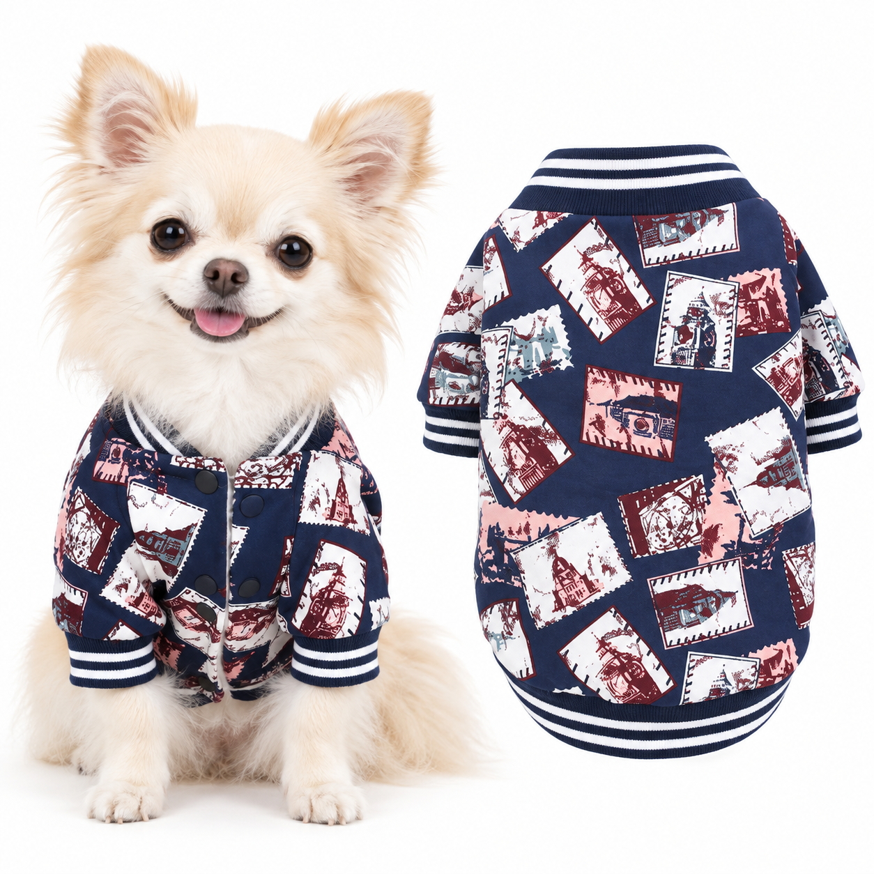 犬服 冬 裏ボア ジャケット 前開き スナップボタン 長袖 防寒 小型犬