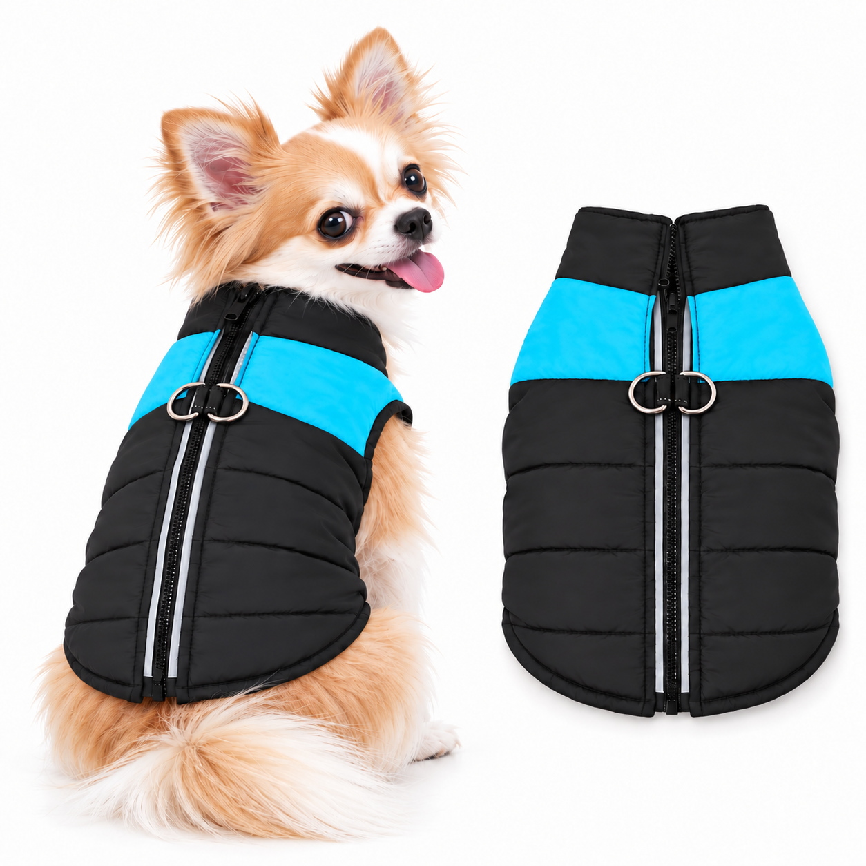 犬服 冬 小型犬 Sサイズ限定 ハーネス一体型 中綿ベスト 背開き 防水