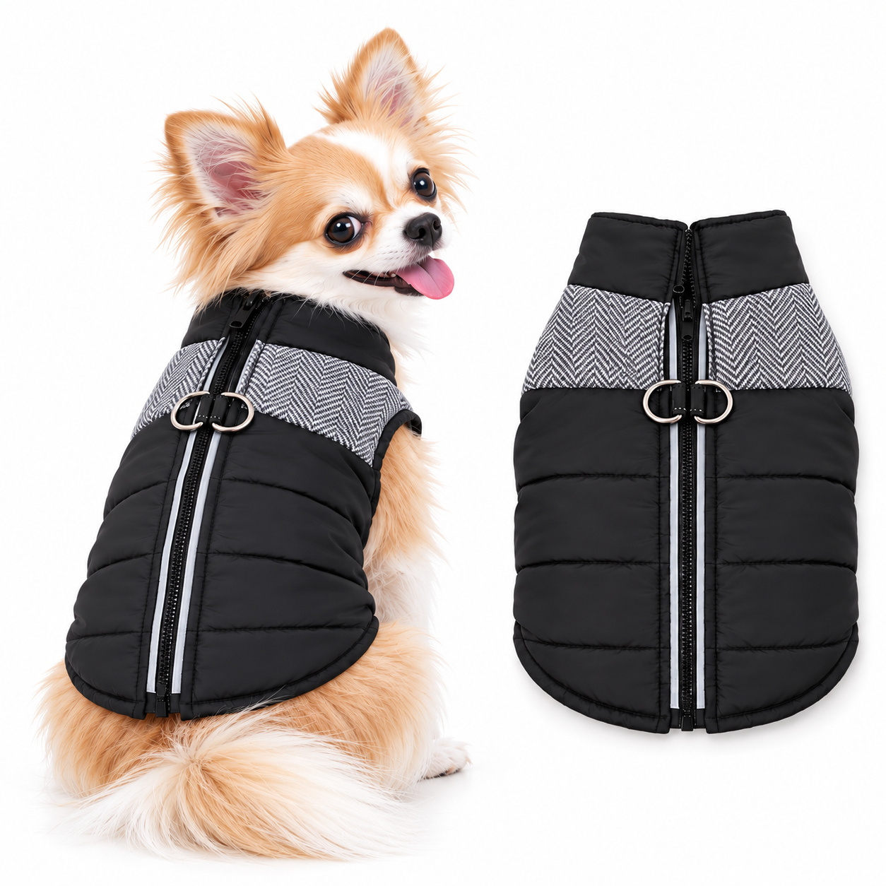 犬服 冬 小型犬 Sサイズ限定 ハーネス一体型 中綿ベスト 背開き 防水