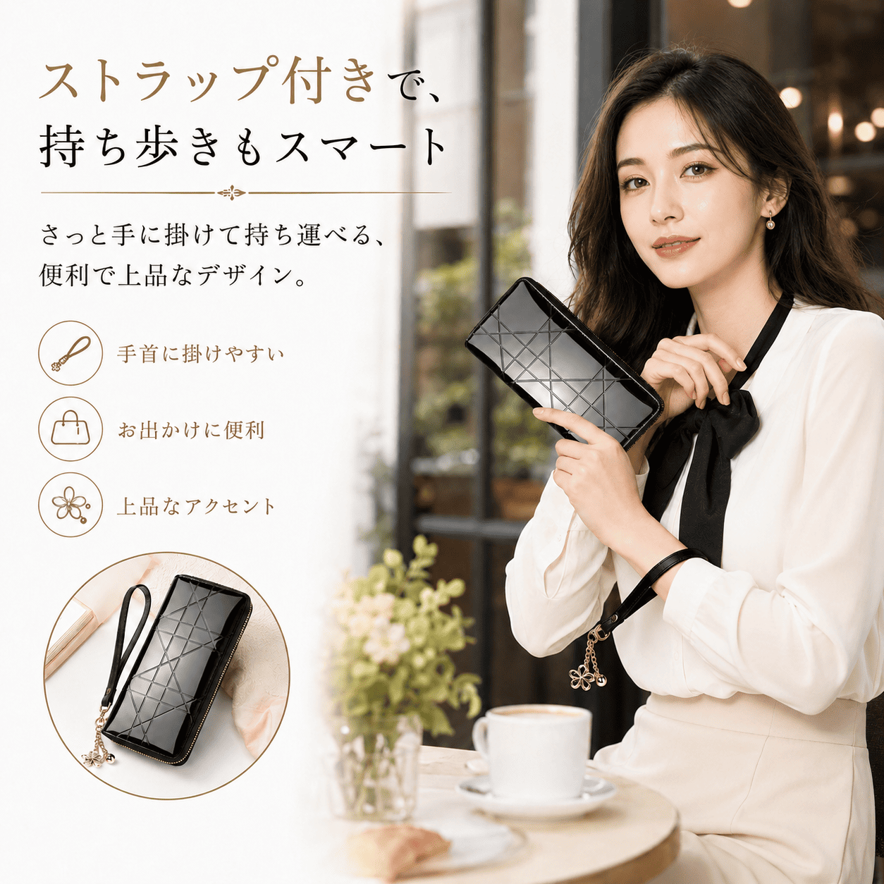 長財布 レディース 本革 エナメル ラウンドファスナー 財布 牛革