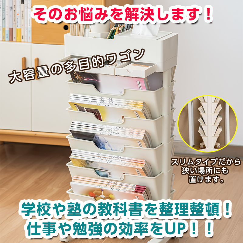 書類棚 6層 収納棚 本棚 ワゴン キャスター付き 大容量 教科書 ファイルワゴン 収納ワゴン 収納ラック 省スペース 組立簡単 書類 文具 絵本  漫画 雑誌 学生用 : 23042404 : Niko-Mart - 通販 - Yahoo!ショッピング