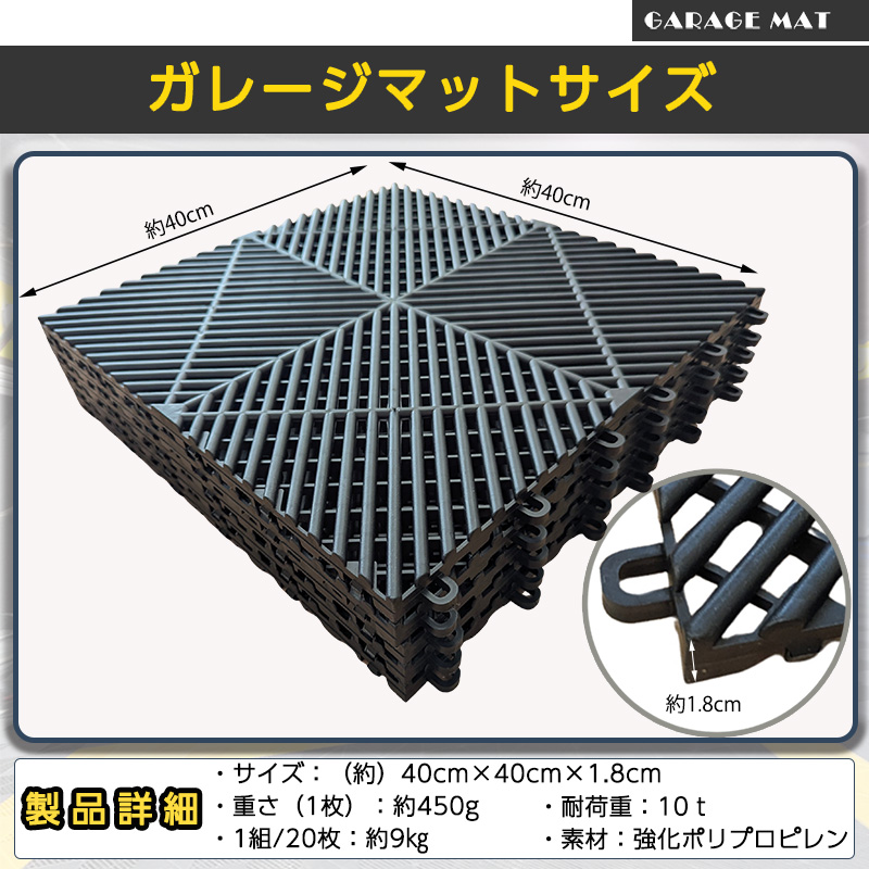 ガレージタイル ガレージ 20枚セット 連結式 40cm×40cm×1.8cm はめ込み 