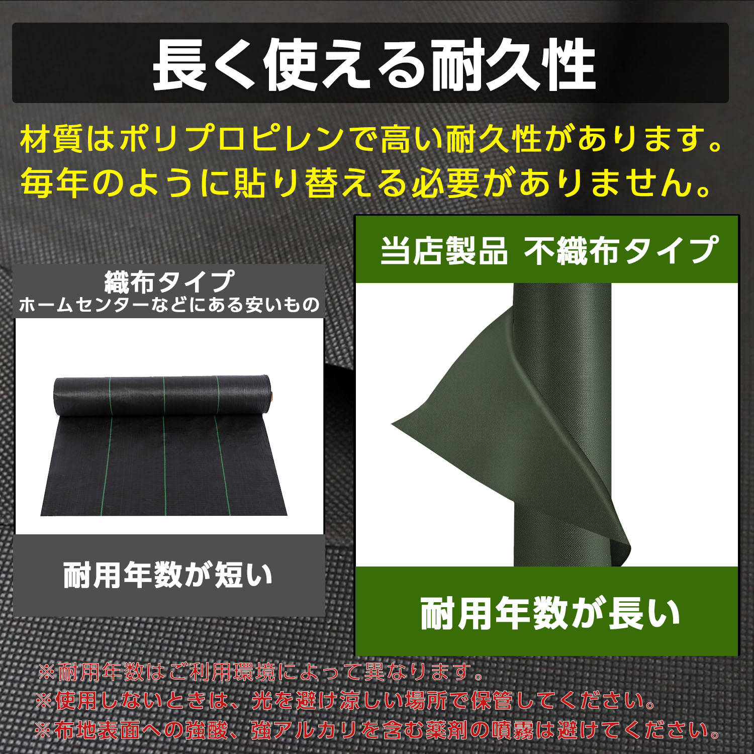 超高耐久 防草シート 1mx50m 固定ピン付き 120g/m2 長期間敷き直し不要