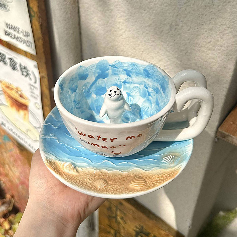 カップ 陶器マグカップ 可愛い アザラシ おしゃれ コーヒーカップ 家庭用 朝食用 ミルクカップ お誕生日 プレゼント ギフト ins クリスマス　爆買 ハイボールグラス コーヒーカップ オフィス ウォーターカップ 家庭用 朝食 ミルクカップ セラミックカップ ティーカップ ミルク、コ
