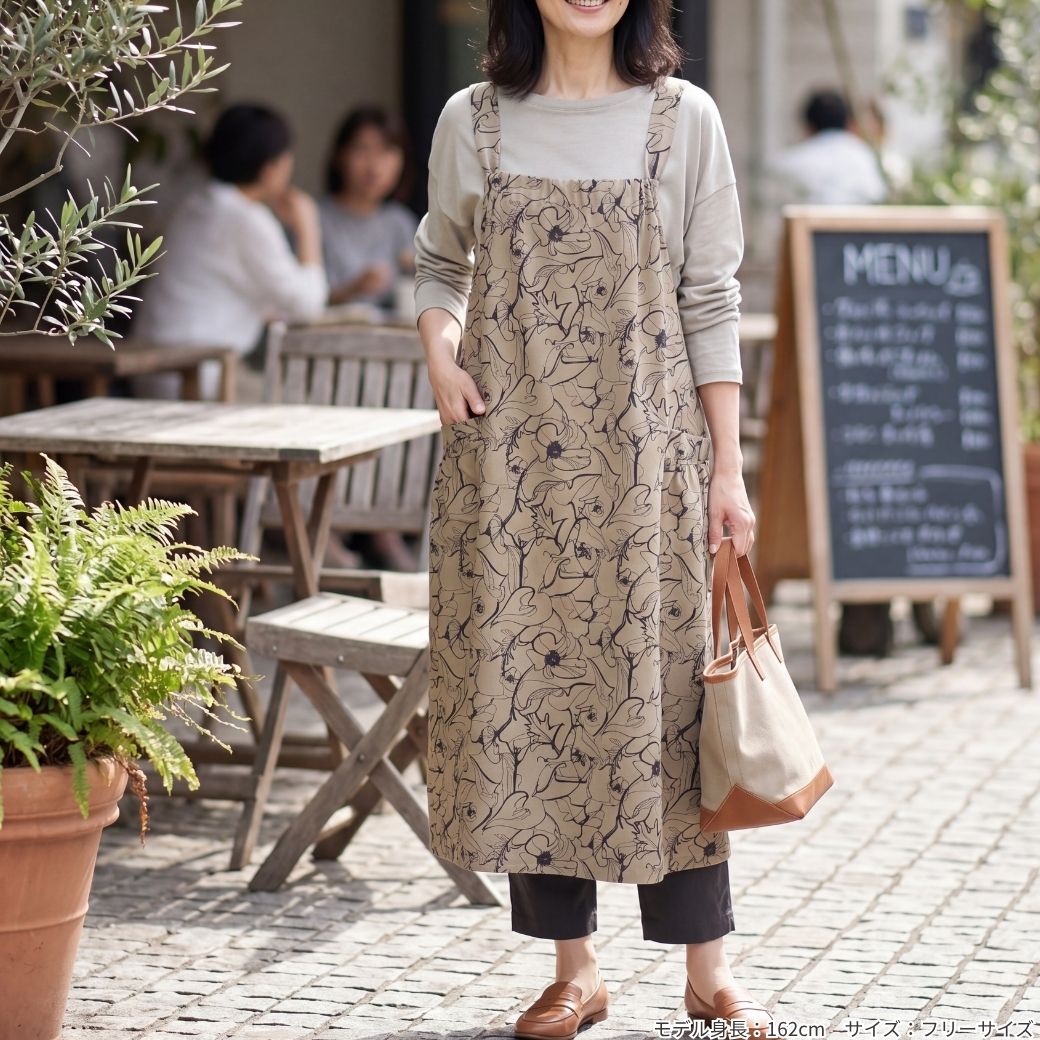 美品・花柄ノースリーブワンピース カバーパンツ　2点セット ジャンパースカート 50代 60代 70代 レディース 花柄 ロング