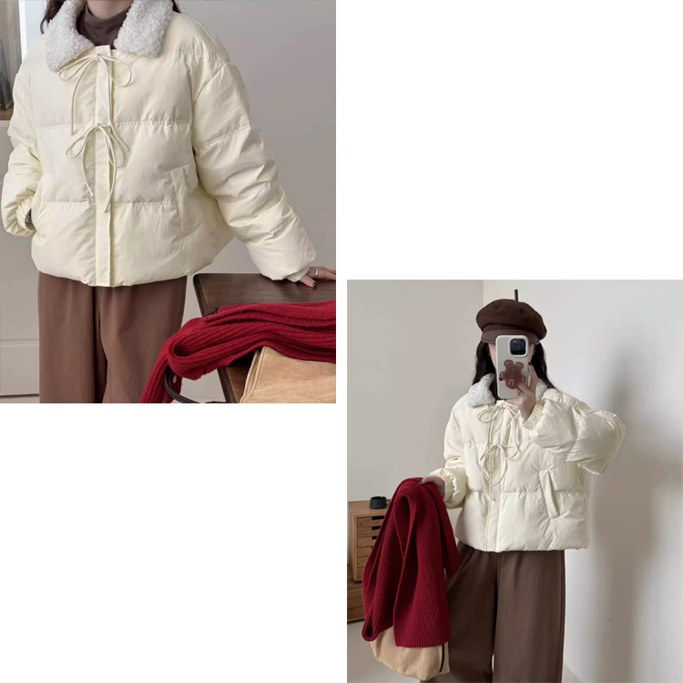 全品送料無料一部除く リボンデザイン ボアカラー 中綿ジャケット