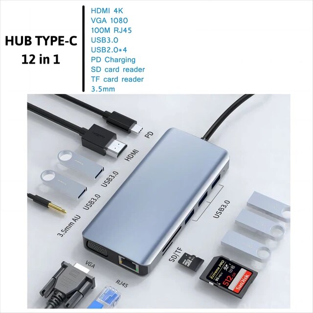 公式価格の対象 ドッキングステーション12-in-1デュアルモニター，USBタイプCハブ，トリプルディスプレイアダプター，4k vga lanイーサネットケーブル，4