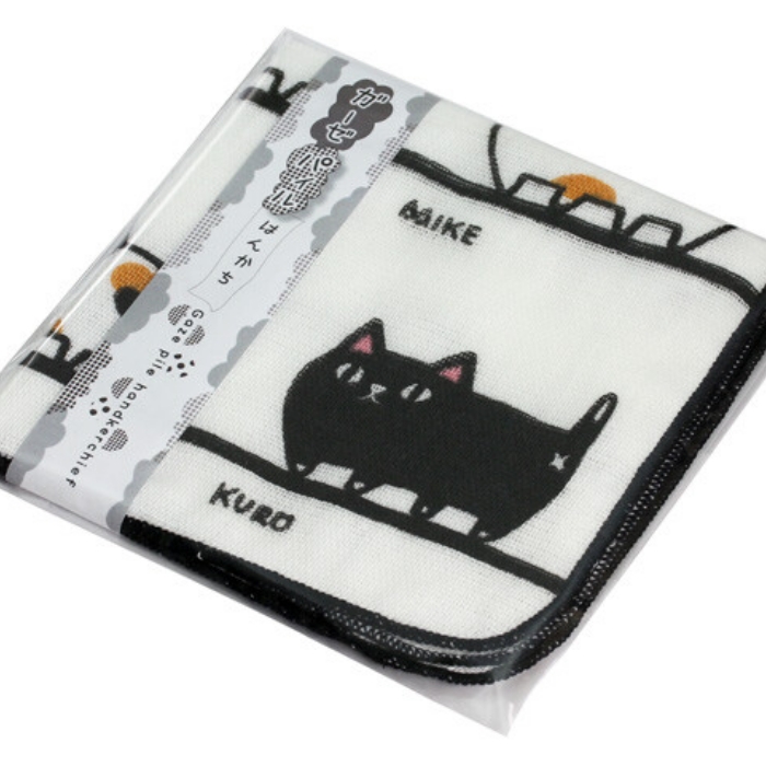 ハンドメイド　猫柄　ガーゼハンカチ　３枚セット にゃん屋 猫3兄弟 ガーゼハンカチ 猫柄 行進 顔 渋滞中 猫三兄弟