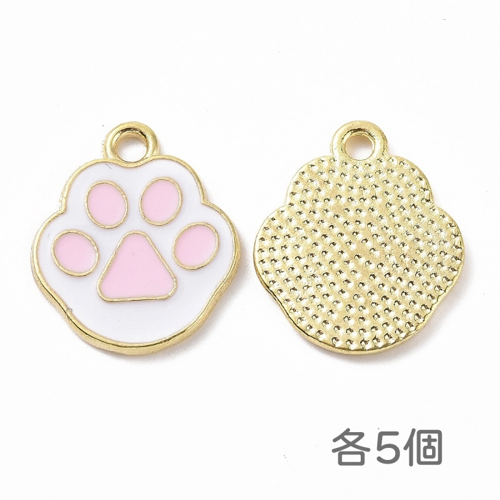 猫の肉球ミニチャーム ゴールドカラー ブラック ピンク 足跡 足あと