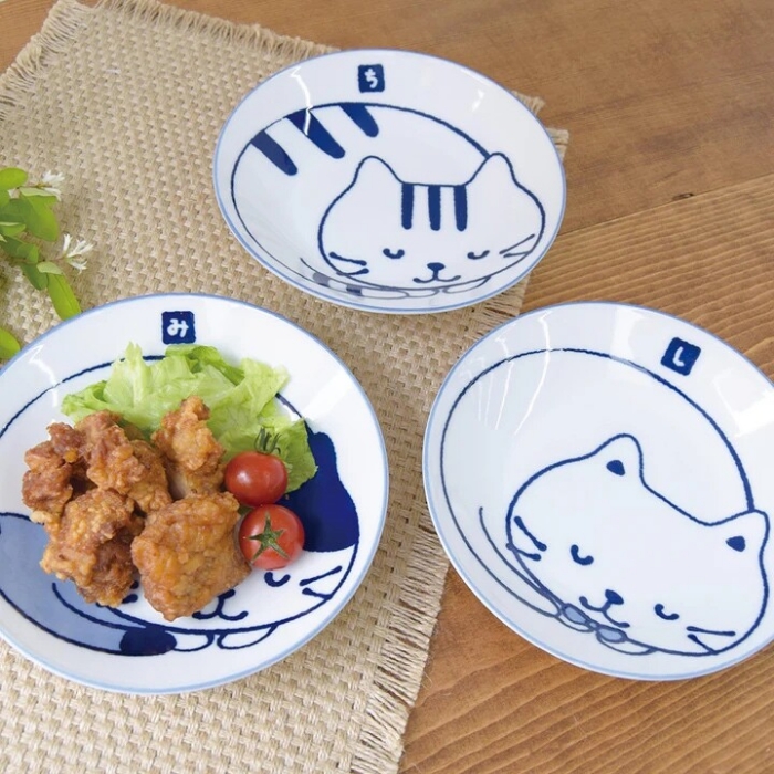 FFN 軽量藍染プレート Fuku Nyanko お皿 フクフクニャンコ 猫柄