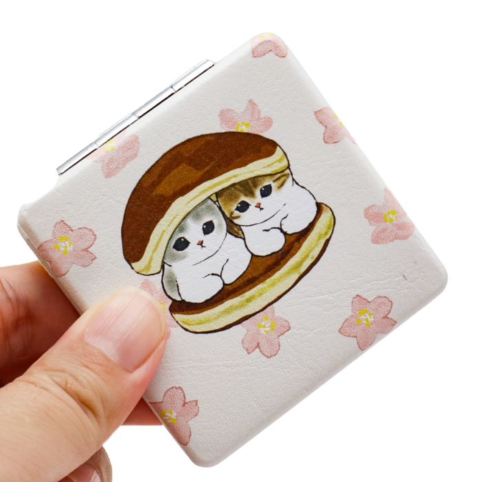 mofusand スクエアミラー 鏡 携帯用 パンダ さくらんぼ