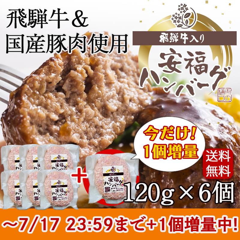 【〜7/17まで1個増量】お中元 ギフト 飛騨牛 国産豚肉 安福 ハンバーグ 120g×6個 送料無料 肉 ハンバーグ ギフト 黒毛和牛 御中元 御祝 内祝 御礼 プレゼント | 飛騨牛