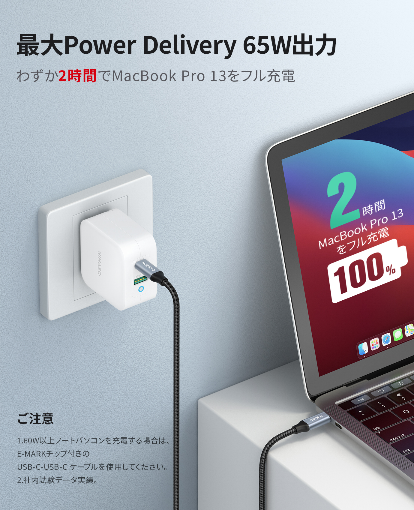 激安人気新品 NIMASO usb 急速充電器 Gan 65W 2ポート ACアダプター USB充電器 2.4A USB2ポート 高速充電 アダプター  スマホ充電器 iPhone MacBook ipad Google Samsung