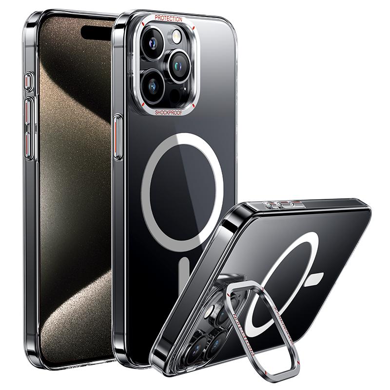 NIMASO レンズスタンド付き iPhone15 Pro MagSafe対応 ケース 角度調整可能 ワイヤレス充電 クリア 黄変なし レンズ保護 スマホケース｜nimaso｜02