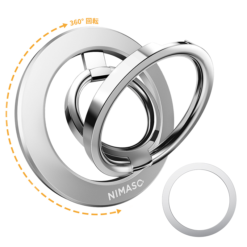 【10%OFFクーポン】NIMASO スマホリング ホルダー マグネット式 MagSafe 超磁力 360度回転 落下防止 車載 iPhone15 14 13 12 pro max mini plus メタルリング付 |  | 02