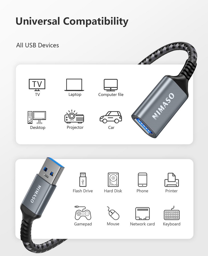NIMASO USB 延長ケーブル 1m 2m 3m USB3.0 タイプAオス - タイプAメス USB延長 コード 最大5Gbps 最大5V/3A信号伝送 外付けHDD｜nimaso｜07