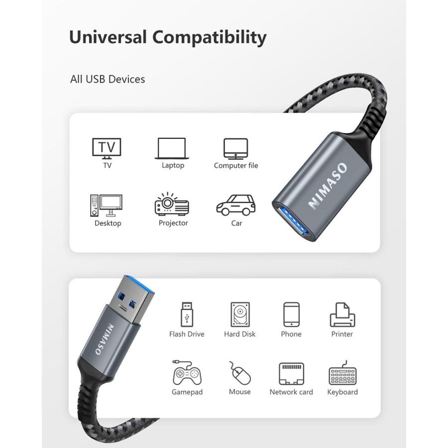 NIMASO USB 延長ケーブル 1m 2m 3m USB3.0 タイプAオス - タイプAメス USB延長 コード 最大5Gbps 最大5V/3A信号伝送 外付けHDD｜nimaso｜07