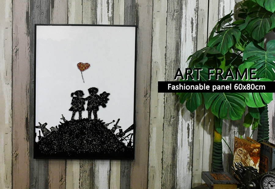 アートパネル 60×80 水晶絵 KH263 バンクシー 少年少女 壁掛けパネル