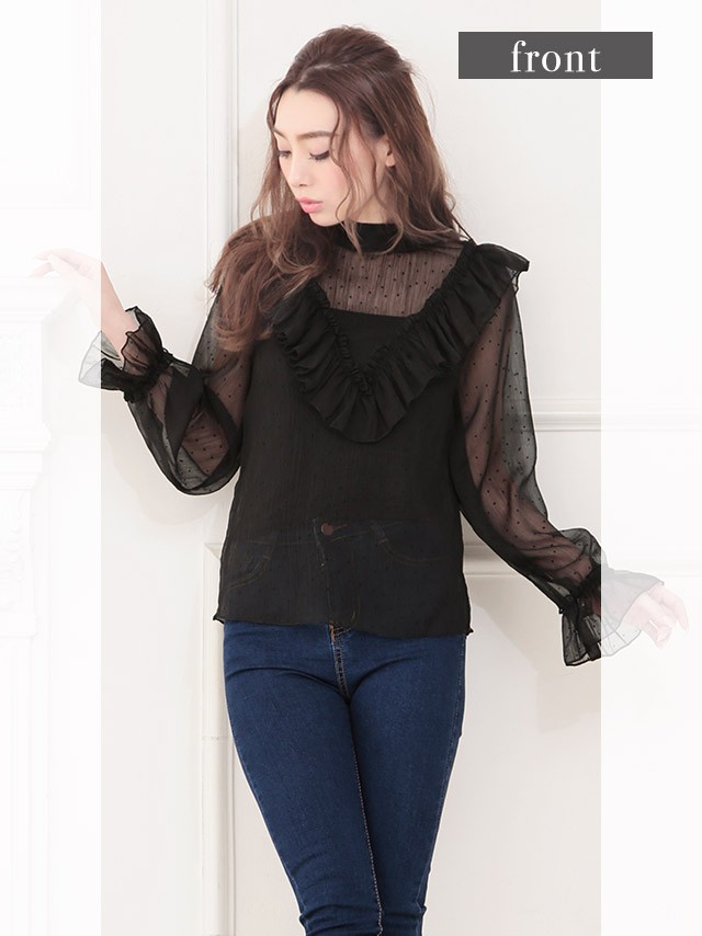 ブラウス レディース おしゃれ トップス シフォン ドット 長袖 フリル シースルードットシフォンブラウス 春 黒 ブラック カーキ Ncbl908 パーティードレスretica 通販 Yahoo ショッピング